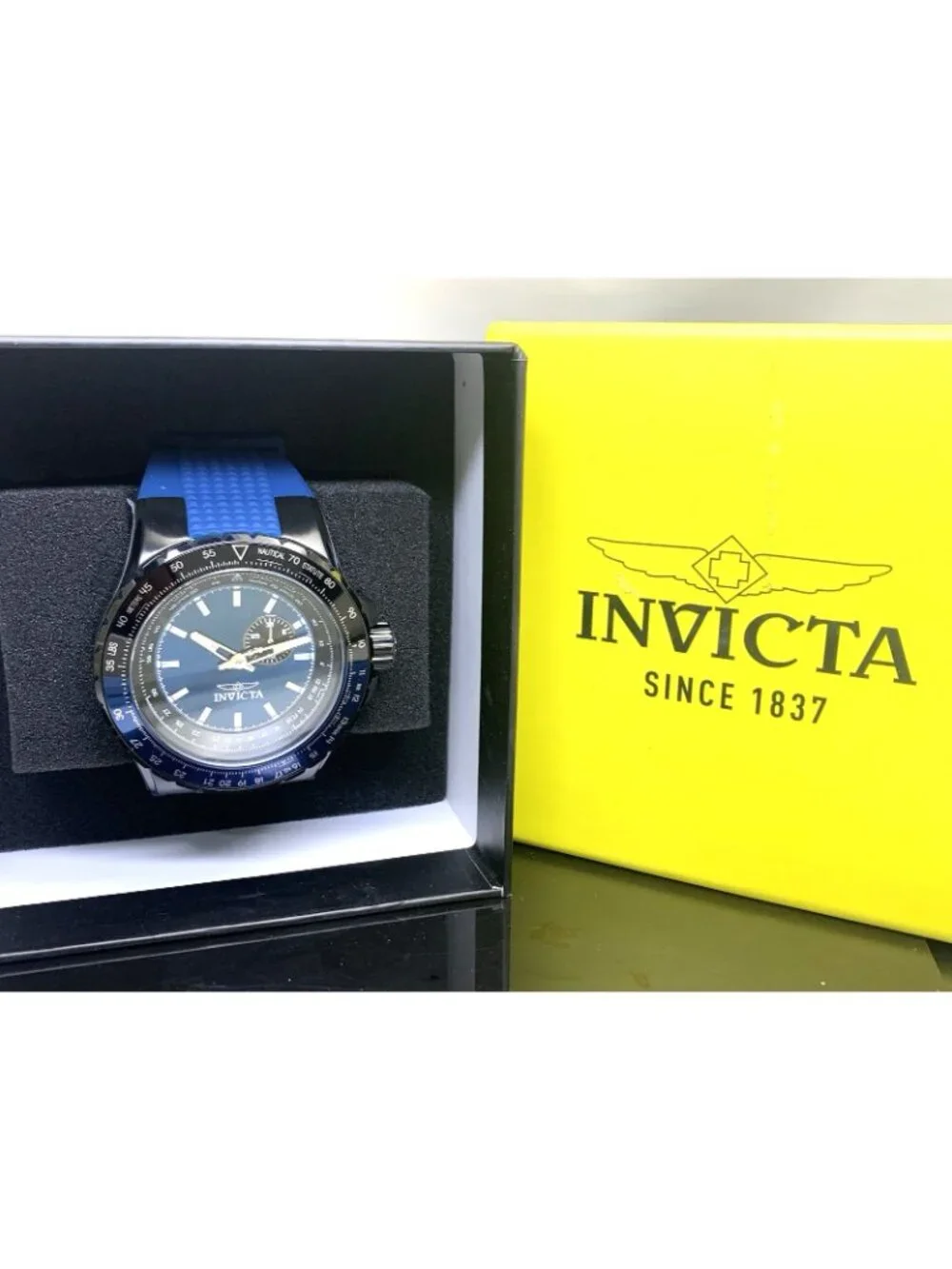 Invicta Men's Watch 49722 Aviator Quartz Blue Black Rubber Strap 50mm